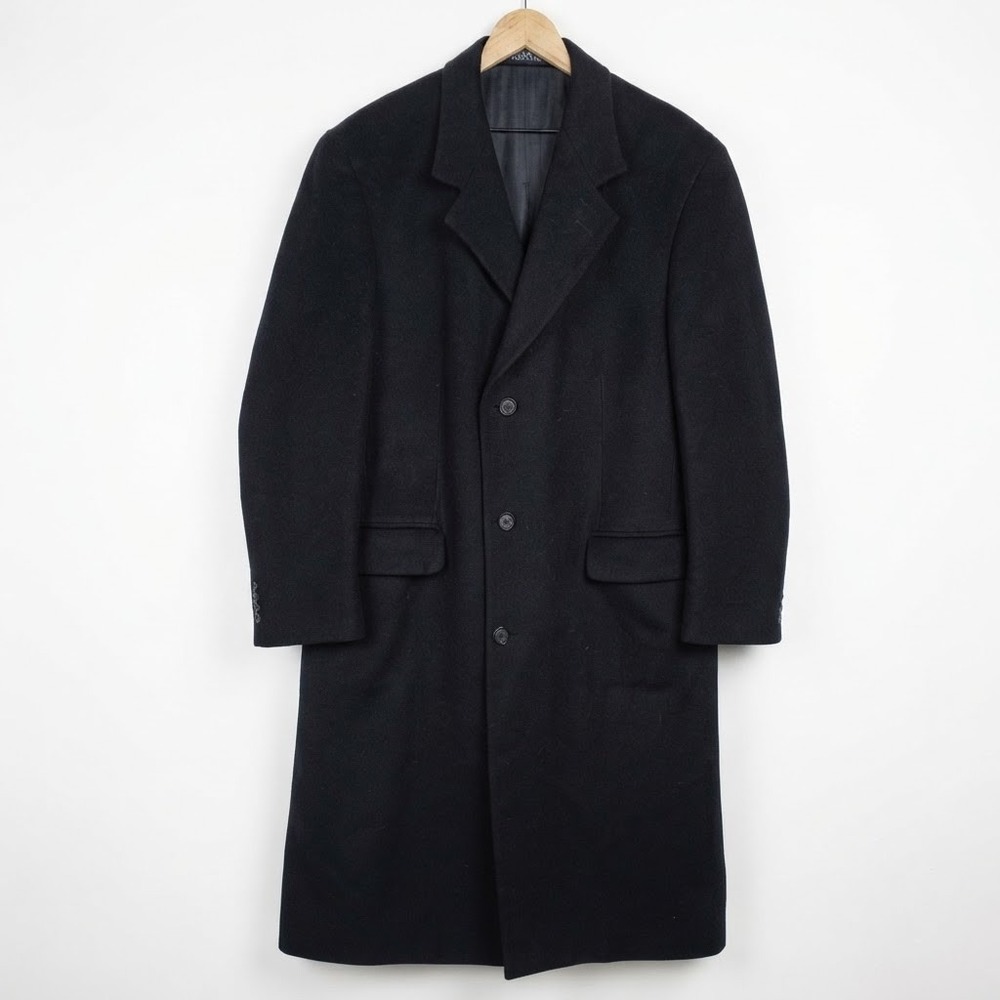 Vtg Jos. A. Bank Executive Collection Men's Black Wool Long Overcoat Size L42